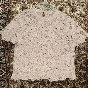 American Eagle Outfitters Beige Crochet Lace Short-Sleeve Top Medium Large